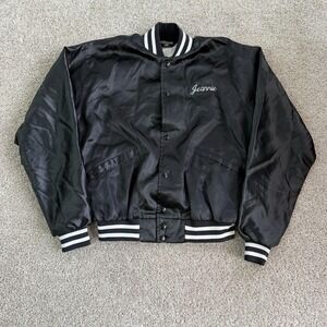 Vintage Windless Jacket Womens 2XL Black Satin Varsity Bomber Snap Lined Jeannie